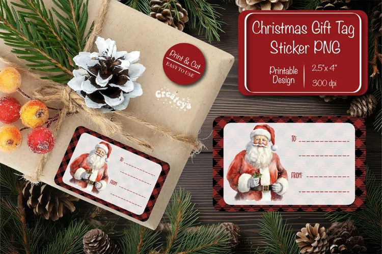 Christmas Gift Tag Stickers Santa Christmas tag printable