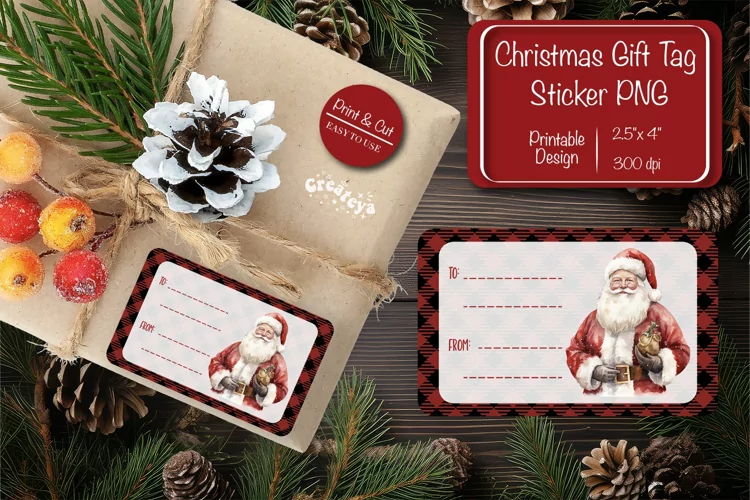 Christmas Gift Tag Stickers Santa Christmas tag printable
