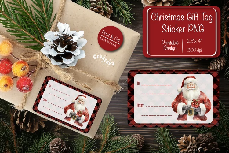 Christmas Gift Tag Stickers Santa Christmas tag printable