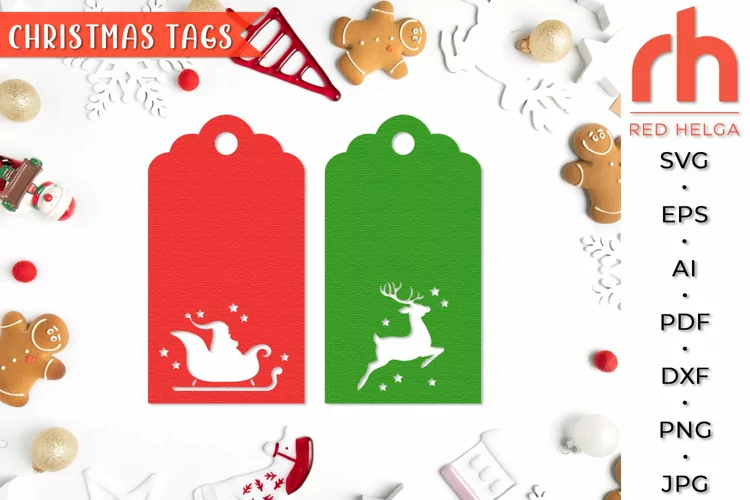 Santa Tags SVG, Christmas Label Cut File, Reindeer Tag DXF
