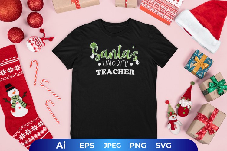 Santa's Favorite Teacher Sublimation example image 1