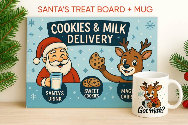 Santa Treat Cutting Board, Santas Tray PNG, Milk for Santa