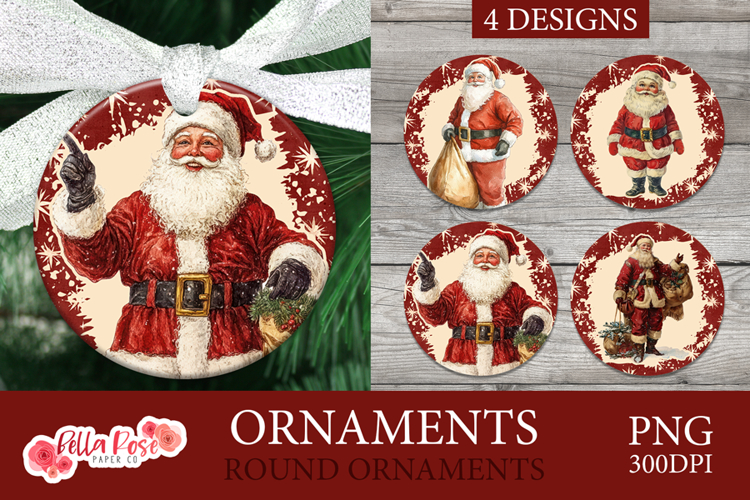 Vintage Santa | Round Christmas Ornaments