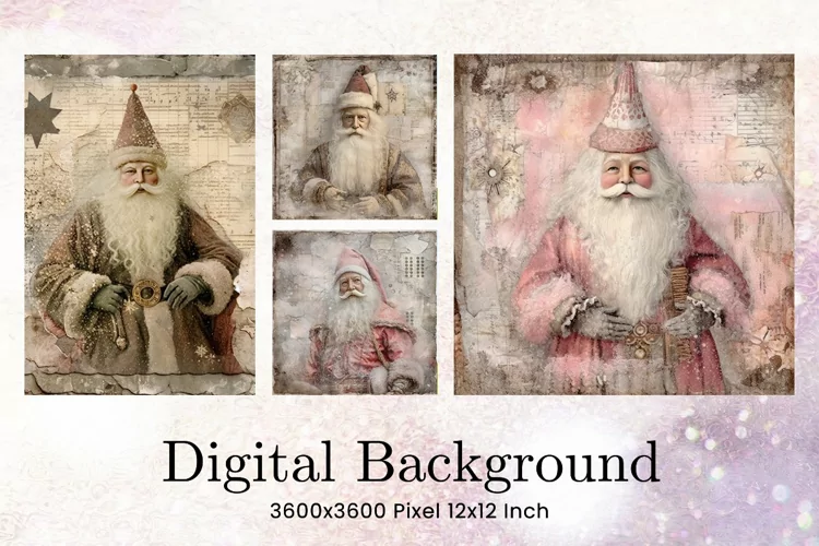 Santa Claus Vintage Background Christmas Pink Santa Antiques