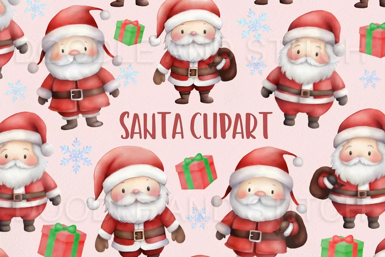 Watercolor Santa Clipart Illustrations