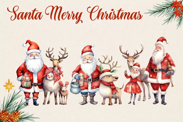 Santa Claus Christmas Watercolor Winter Holiday Clipart PNG