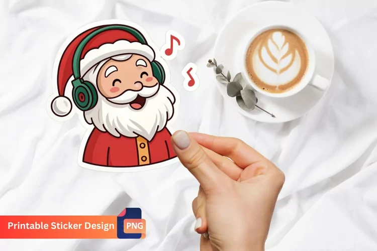 Santa Wearing Headphones And Listening To Music Sticker