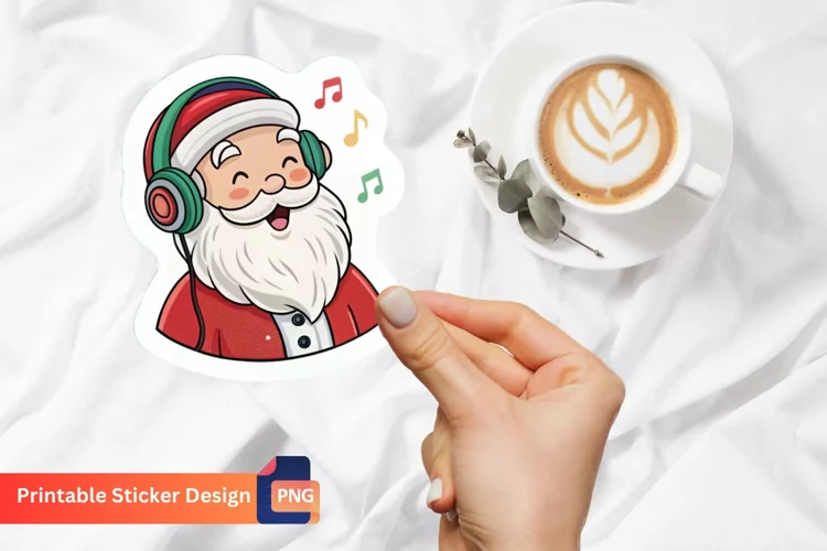 Santa Wearing Headphones And Listening To Music Sticker