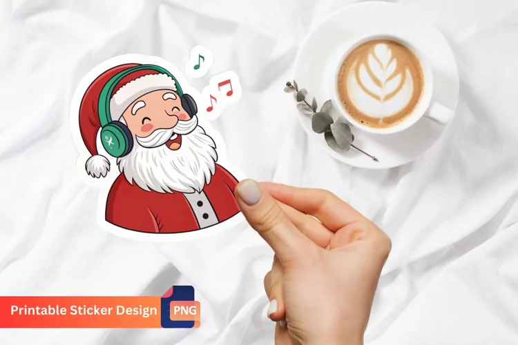 Santa Wearing Headphones And Listening To Music Sticker