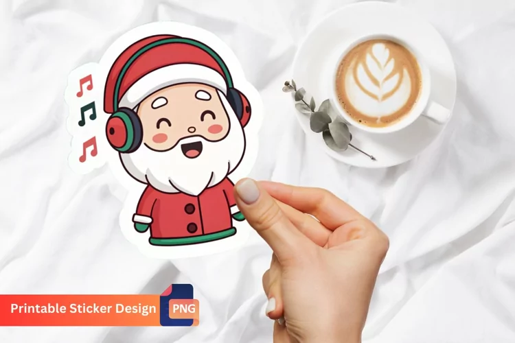 Santa Wearing Headphones And Listening To Music Sticker