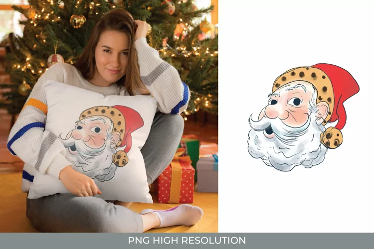 Santa Face with Leopard Hat Watercolor Sublimation