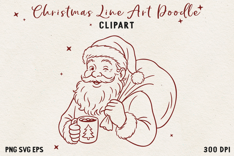 Santa Claus SVG PNG EPS, Vintage Red Line Christmas clipart.