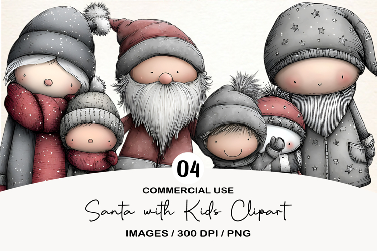 Santa with Kids Clipart Sublimation