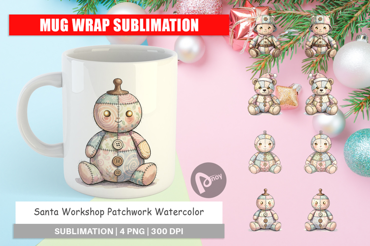 Santa Workshop Patchwork Mug Wrap
