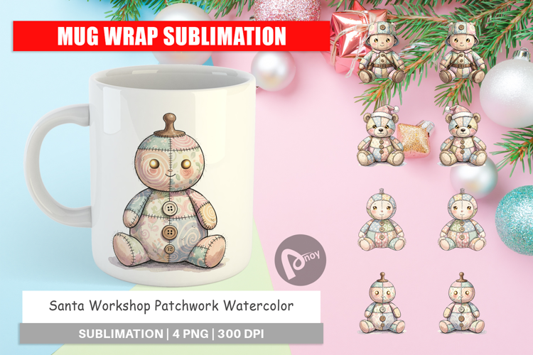 Santa Workshop Patchwork Mug Wrap