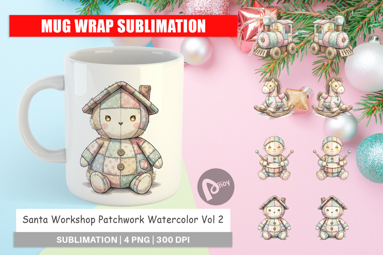 Santa Workshop Patchwork Mug Wrap