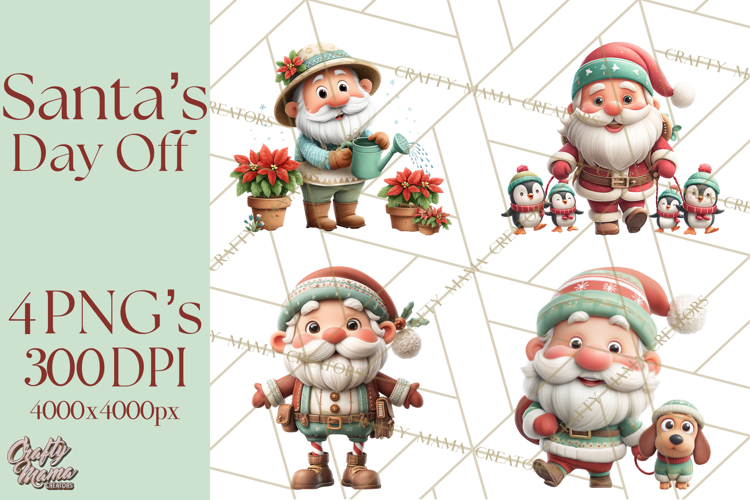 Santa’s Day Off Clipart PNG, Funny Christmas Illustrations