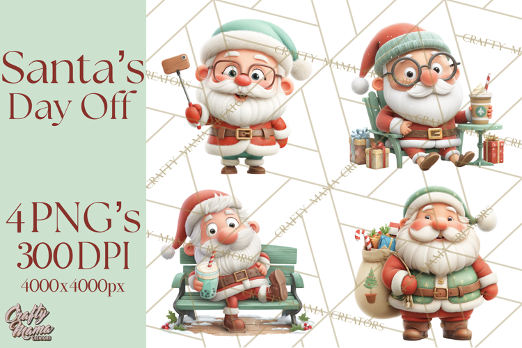 Santa’s Day Off Clipart PNG, Funny Christmas Illustrations