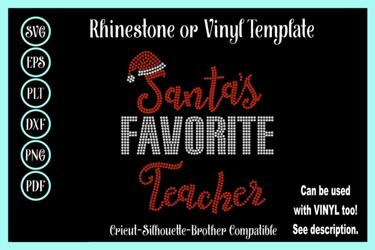 Christmas Rhinestone Shirt Template - Santas Teacher example image 1