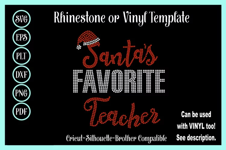 Christmas Rhinestone Shirt Template - Santas Teacher