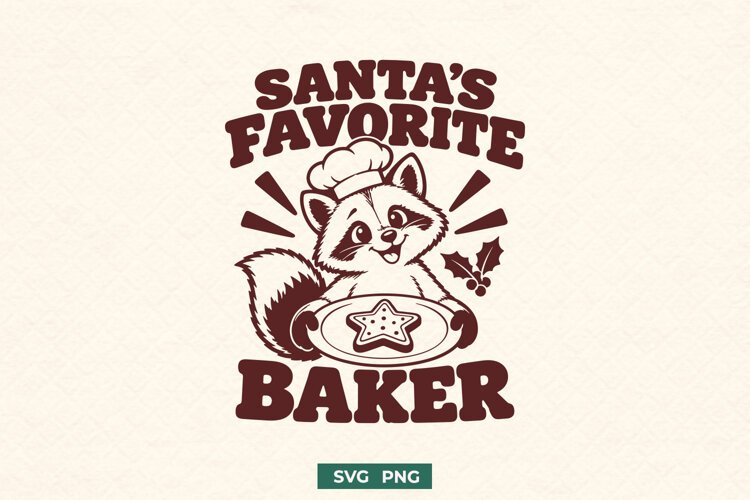 Santa’s Favorite Baker SVG PNG, Christmas Raccoon Baking example image 1