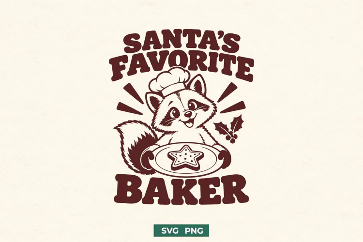 Santa’s Favorite Baker SVG PNG, Christmas Raccoon Baking