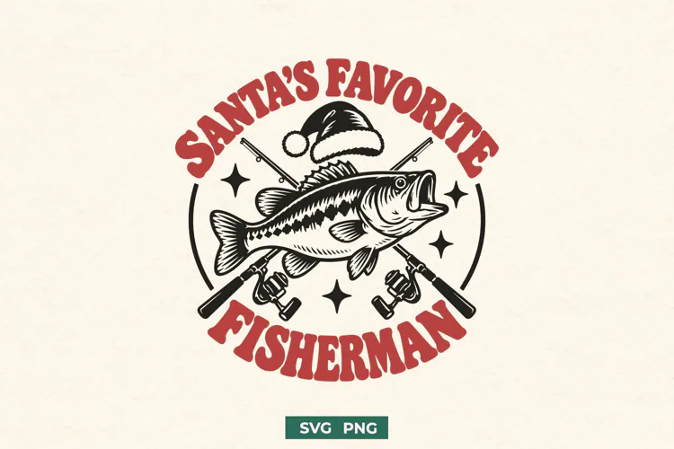 Santa’s Favorite Fisherman SVG PNG, Christmas Bass Fishing