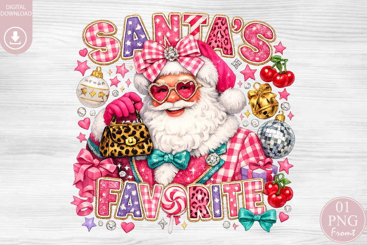 Santas Favorite PNG, Retro Pink Christmas Santa Claus