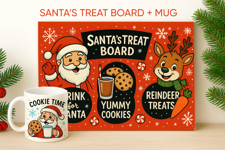 Santa Treat Cutting Board, Santas Tray PNG, Milk for Santa