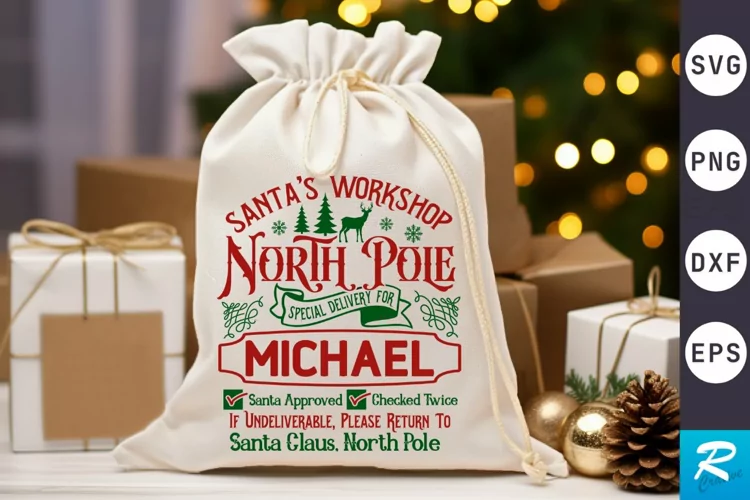 Santa's Workshop North Pole SVG, Santa Sack SVG Design
