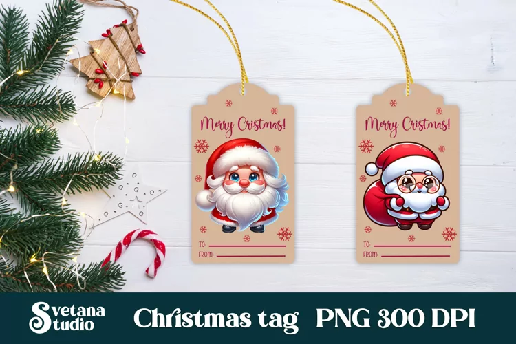 Christmas tags printable | Santa Claus gift tag PNG design