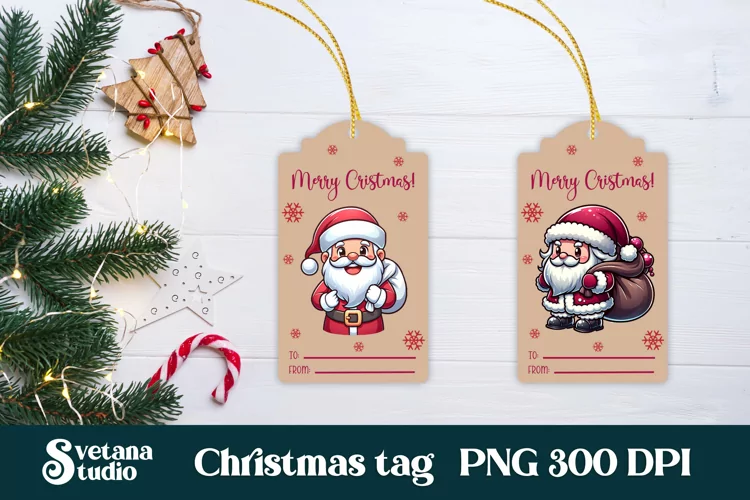 Christmas tags printable | Santa Claus gift tag PNG design