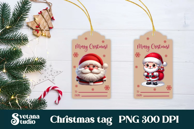 Christmas tags printable | Santa Claus gift tag PNG design