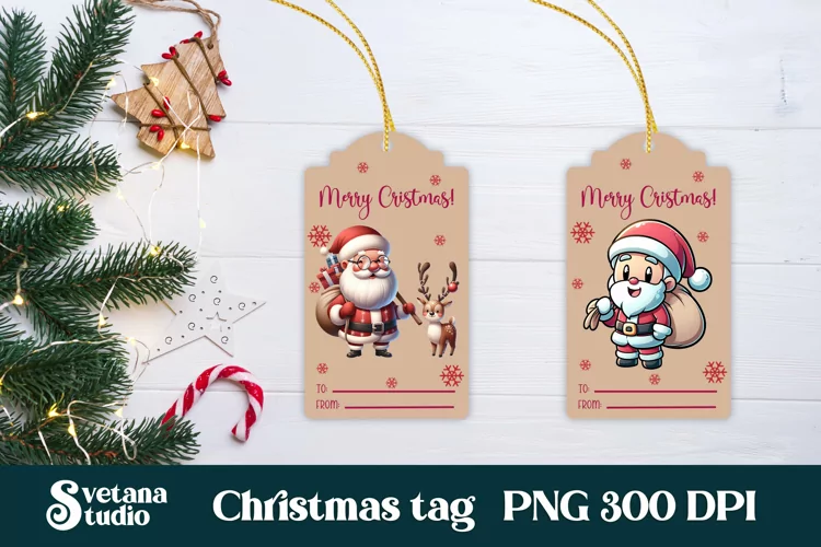 Christmas tags printable | Santa Claus gift tag PNG design