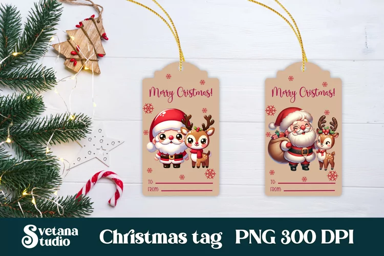 Christmas tags printable | Santa Claus gift tag PNG design