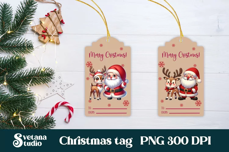 Christmas tags printable | Santa Claus gift tag PNG design
