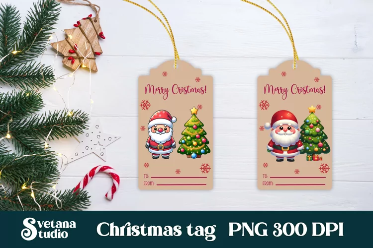 Christmas tags printable | Santa Claus gift tag PNG design