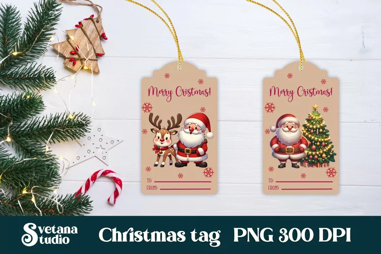 Christmas tags printable | Santa Claus gift tag PNG design