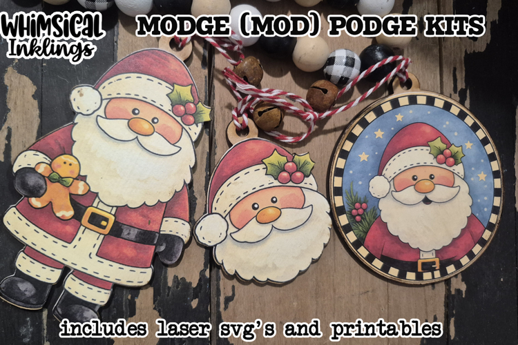 Santy Claus trio Mod Podge Ornaments SVG and Printables