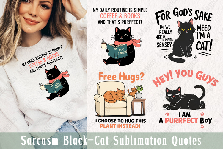 Sarcasm Black Cat Sublimation Quotes