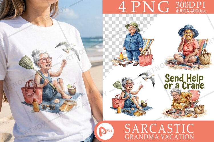 Sarcastic Beach Granny Sublimation example image 1