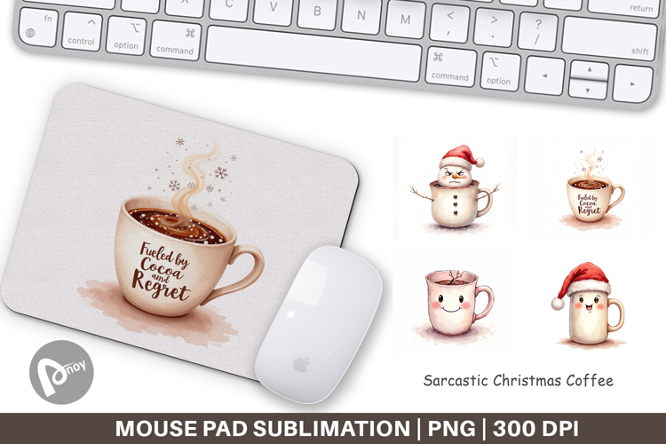 Mouse Pad Watercolor Sarcastic Christmas Coffee