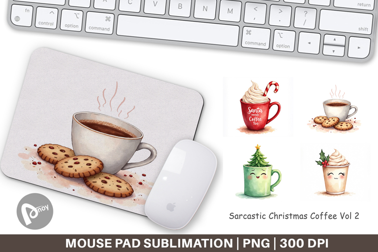 Mouse Pad Watercolor Sarcastic Christmas Coffee