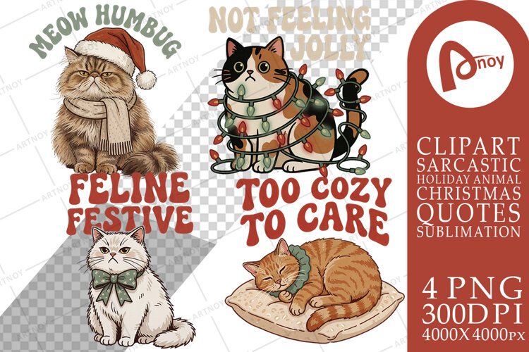 Christmas Cat Quotes Sublimation example image 1