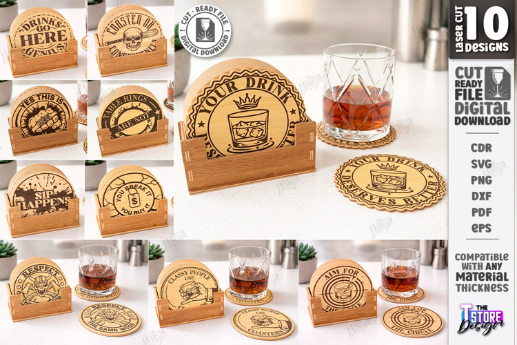Sarcastic Coasters with Stands Laser Cut Bundle | Funny SVG
