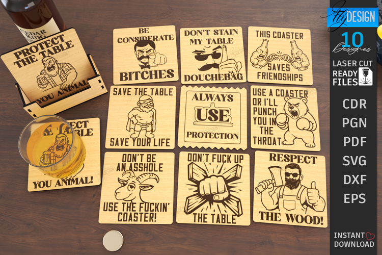 Sarcastic Coasters Laser Cut Bundle|Cup Coasters| Sassy SVG