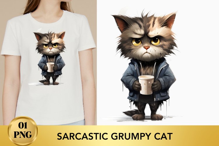 Sarcastic Funny Grumpy with coffee Cat, Cat sublimation example image 1