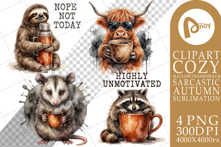 Grunge Coffee Animals Sublimation