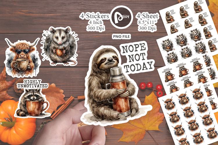 Grunge Coffee Animals Sticker