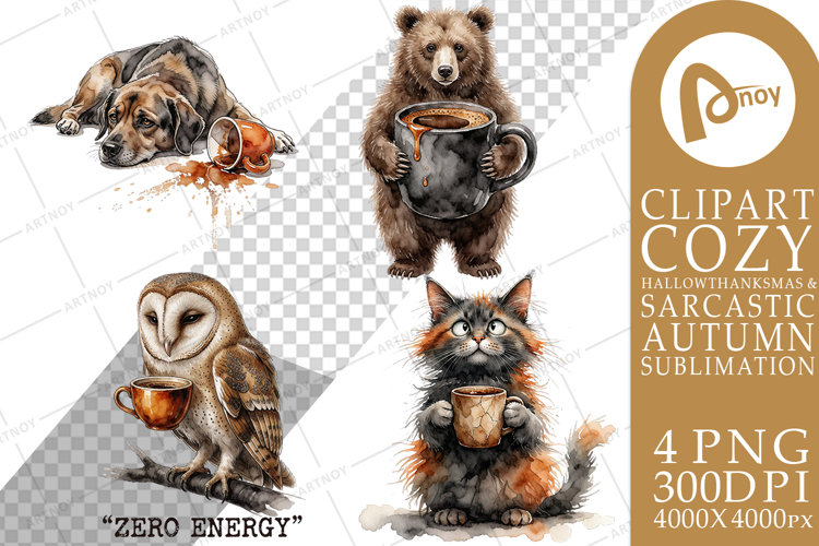 Grunge Coffee Animals Sublimation